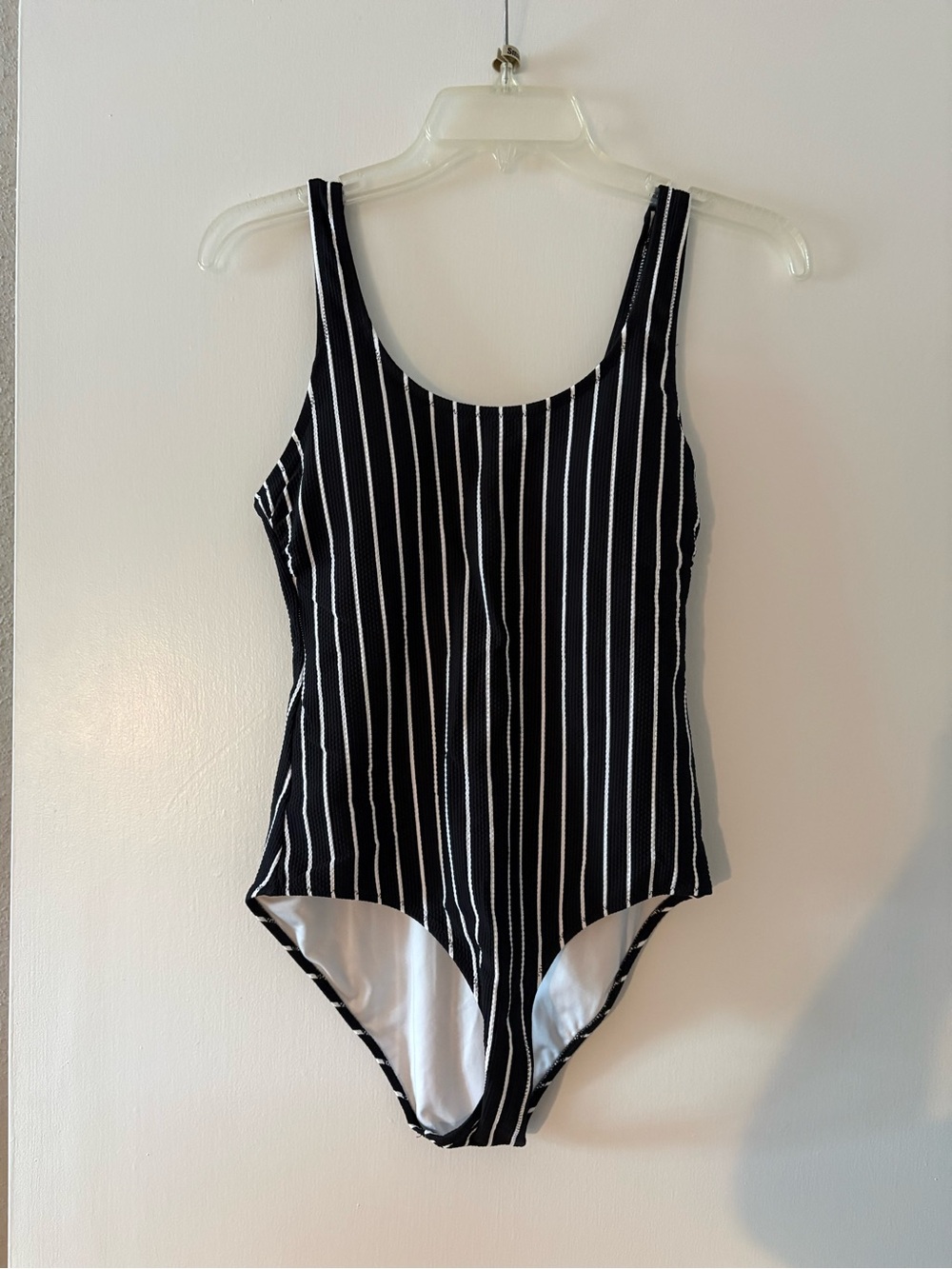H&M Black and White Vertical Stripe One-Piece Swimsuit